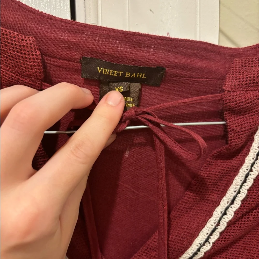 Anthropologie Boho Burgundy Blouse with Tassel Details - Picture 8 of 9
